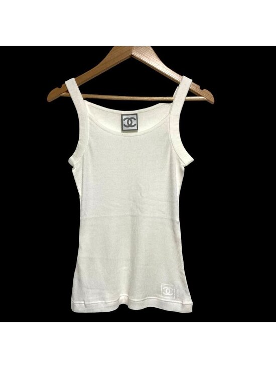 Chanel Sweaters - ★SOLD★ Chanel Sports CC Logo Print Ribbed Knit Tank Top Sleeveless Top White